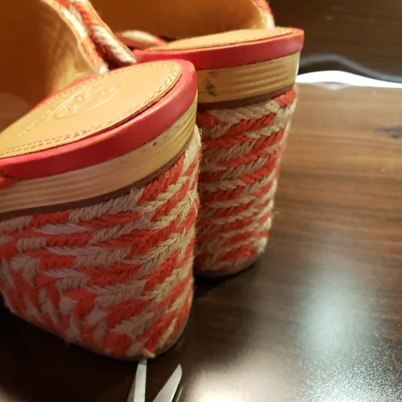 Tory Burch Women's Size 8.5 Lola Woven Jute Lthr Red Crm Platfrom Slide Sandals - Picture 6 of 14